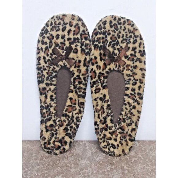 Secret Treasures Leopard Print Slipper socks 9.5/10/10.5 soft plush bow accents - Picture 1 of 7